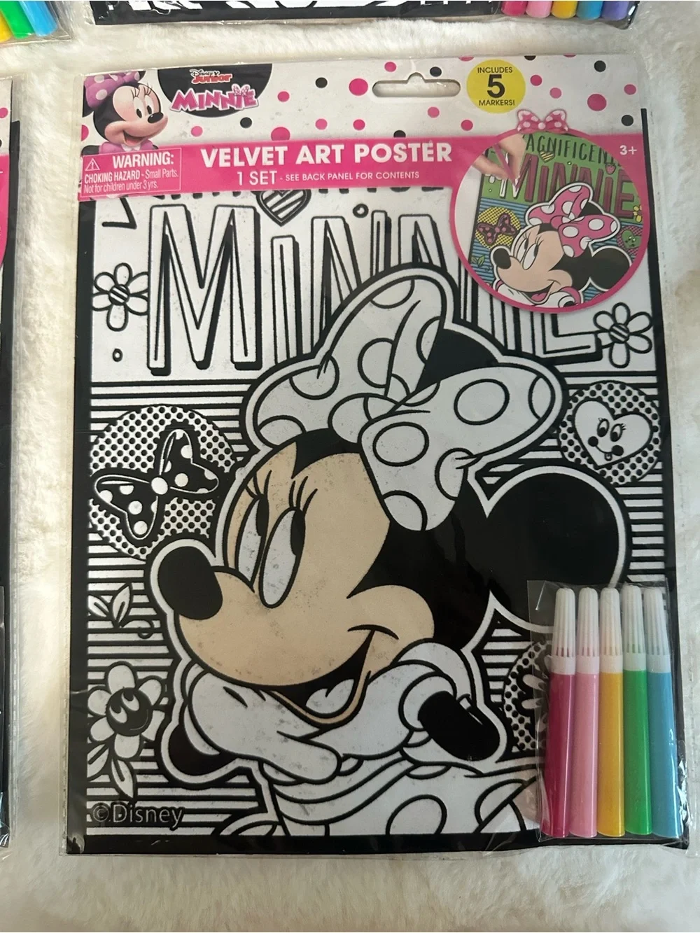Disney Minnie Velvet Art Poster Coloring Set - Black & White with Markers